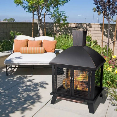 Pleasant Hearth Stratford Wood Burning Outdoor Backyard Patio Fire House Pit