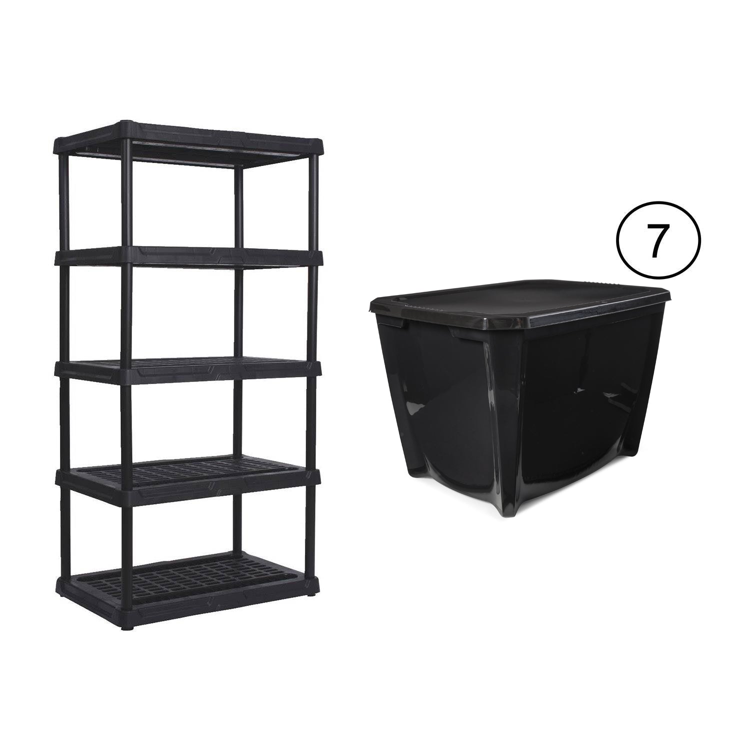 Contico 5-Tier Outdoor Storage Shelf + Life Story 20 Gal Storage Tote (7 Pack)