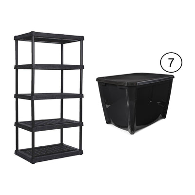 Contico 5-Tier Outdoor Storage Shelf + Life Story 20 Gal Storage Tote (7 Pack)