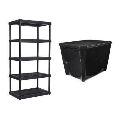Contico 5-Tier Outdoor Storage Shelf + Life Story 20 Gal Storage Tote (7 Pack)