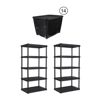 Contico 5-Tier Outdoor Storage Shelf (2) + Life Story 20 Gal Storage Tote (14)