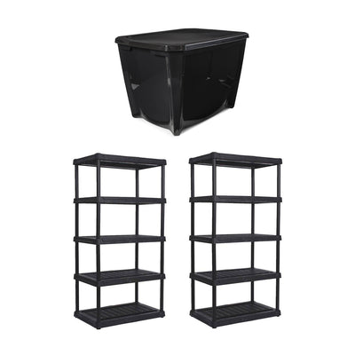Contico 5-Tier Outdoor Storage Shelf (2) + Life Story 20 Gal Storage Tote (14)