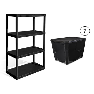 Contico 4-Tier Resin Garage Storage Shelf + Life Story 20 Gal Storage Tote (7)