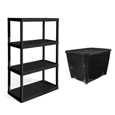 Contico 4-Tier Resin Garage Storage Shelf + Life Story 20 Gal Storage Tote (7)