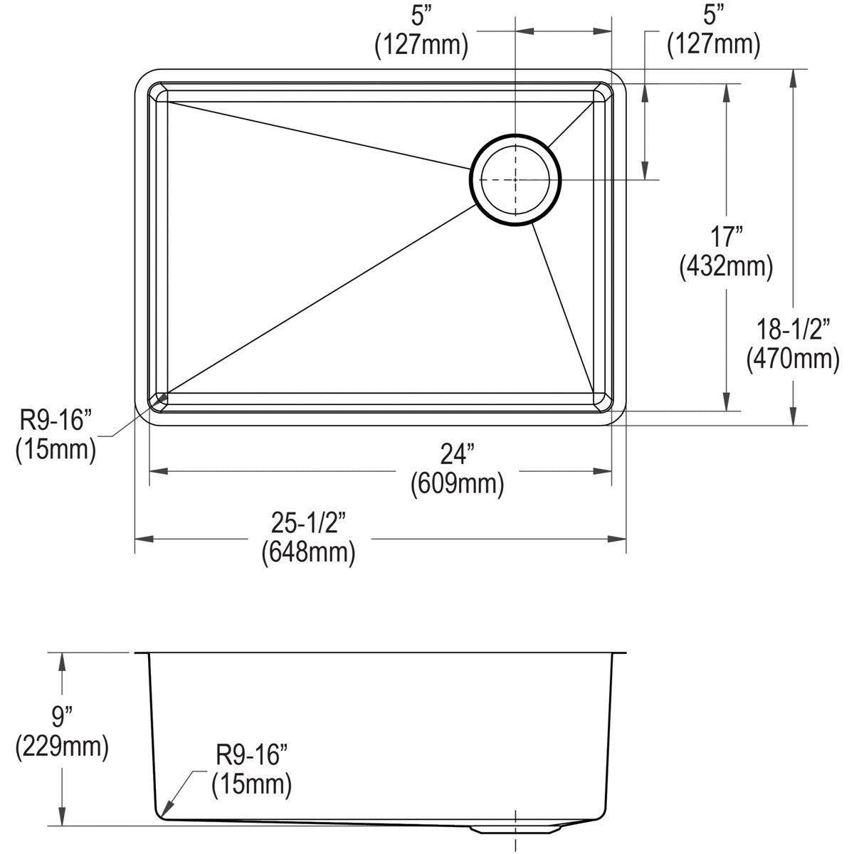 Elkay Crosstown 25.5" Rectangular Undermount Single Bowl Kitchen Sink (Open Box)