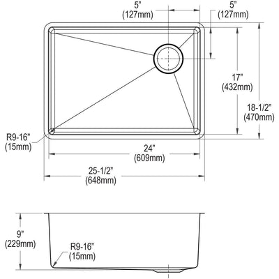 Elkay Crosstown 25.5" Rectangular Undermount Single Bowl Kitchen Sink (Open Box)