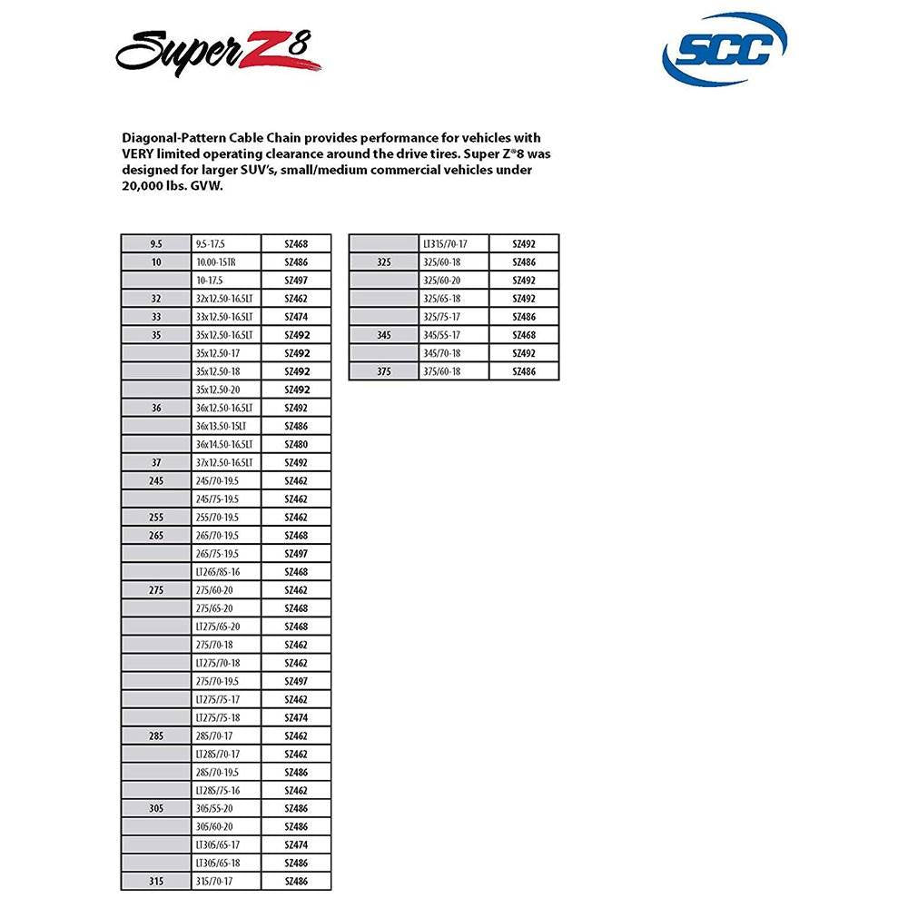 Super Z 8 Compact Cable Tire Snow Chain Set for Cars, Trucks, & SUVs (Open Box)