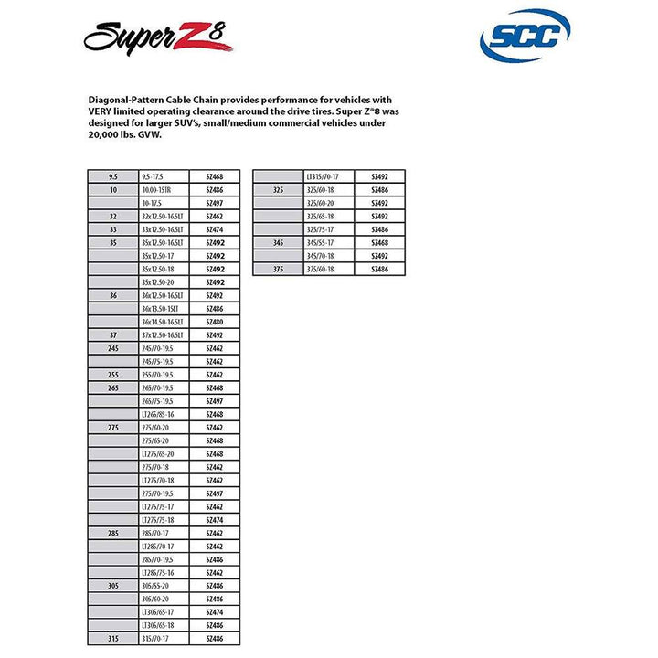 Super Z 8 Compact Cable Tire Snow Chain Set for Cars, Trucks, & SUVs (Open Box)