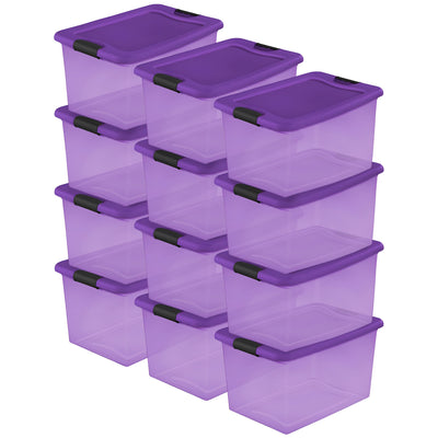 Sterilite 64 Quart Latching Plastic Storage Container Bin in Purple (12 Pack) - VMInnovations