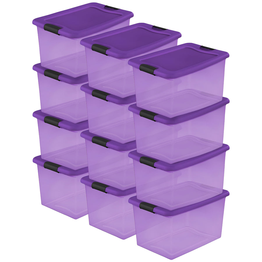 Sterilite 64 Quart Latching Plastic Storage Container Bin in Purple (12 Pack) - VMInnovations