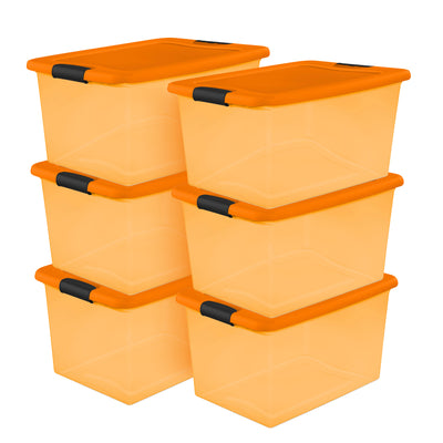Sterilite Orange 64 Quart Latching Plastic Storage Box Container Tote, (6 Pack) - VMInnovations