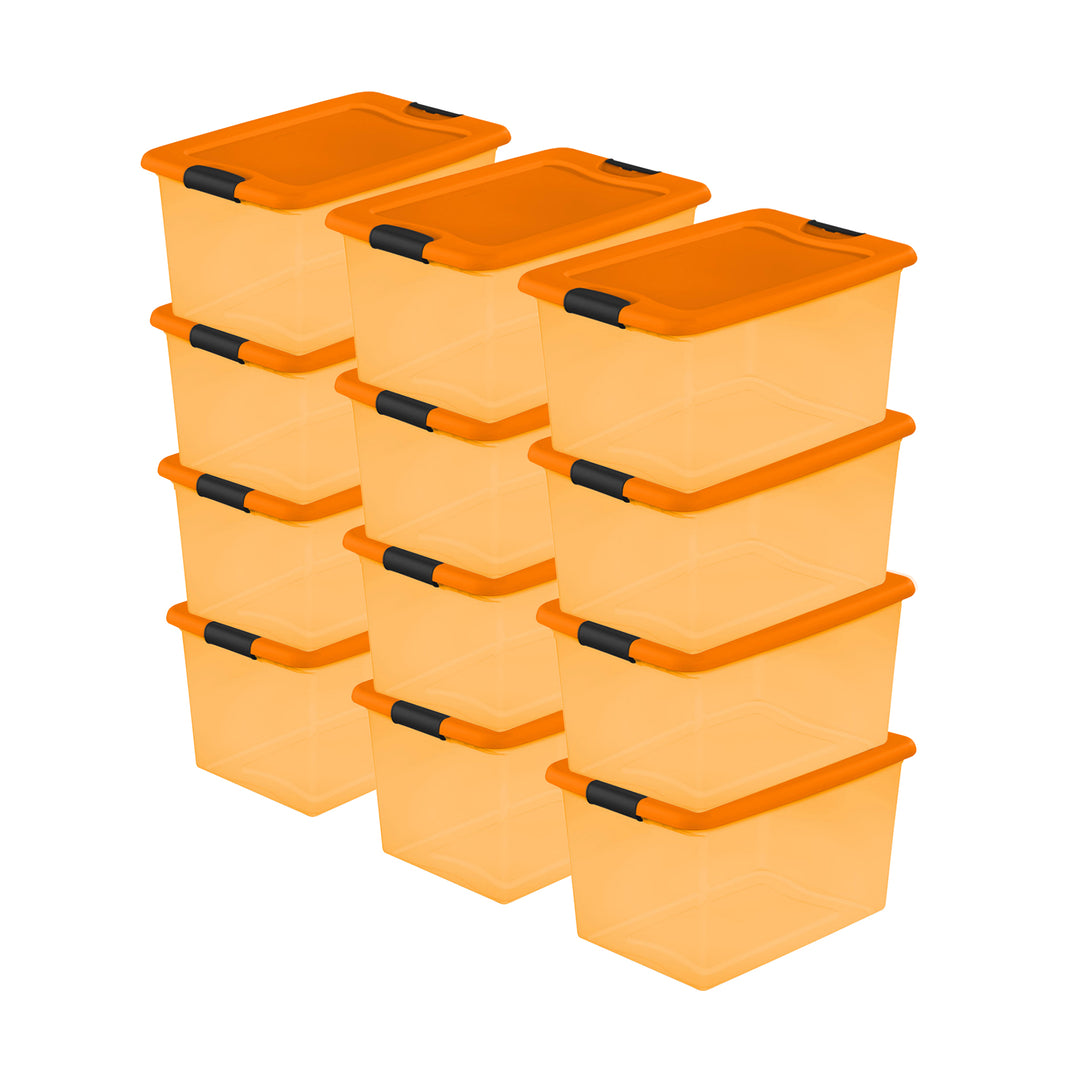 Sterilite Orange 64 Quart Latching Plastic Storage Box Container Tote, (6 Pack)