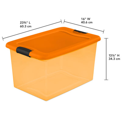 Sterilite Orange 64 Quart Latching Plastic Storage Box Container Tote (12 Pack)