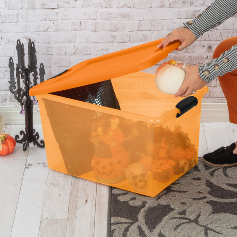 Sterilite Orange 64 Quart Latching Plastic Storage Box Container Tote, (6 Pack)