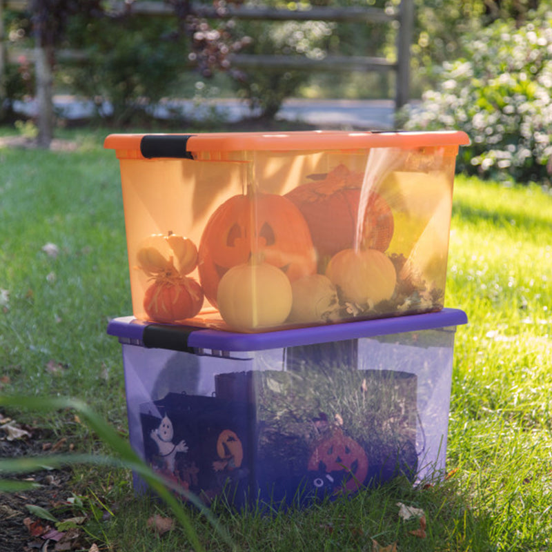 Sterilite Orange 64 Quart Latching Plastic Storage Box Container Tote, (6 Pack)