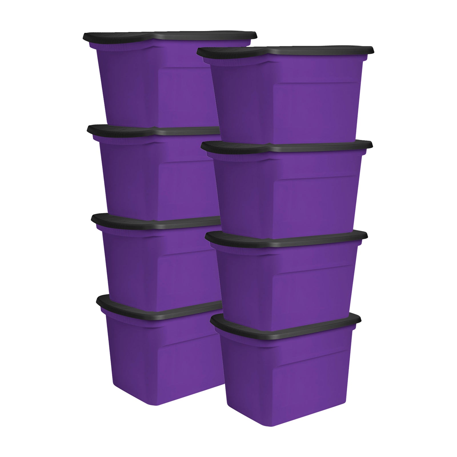 Sterilite 18 Gallon Storage Tote Stackable Plastic Bin with Lid, Purple, 8 Pack - VMInnovations