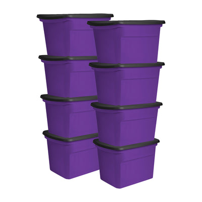 Sterilite 18 Gallon Storage Tote Stackable Plastic Bin with Lid, Purple, 8 Pack - VMInnovations