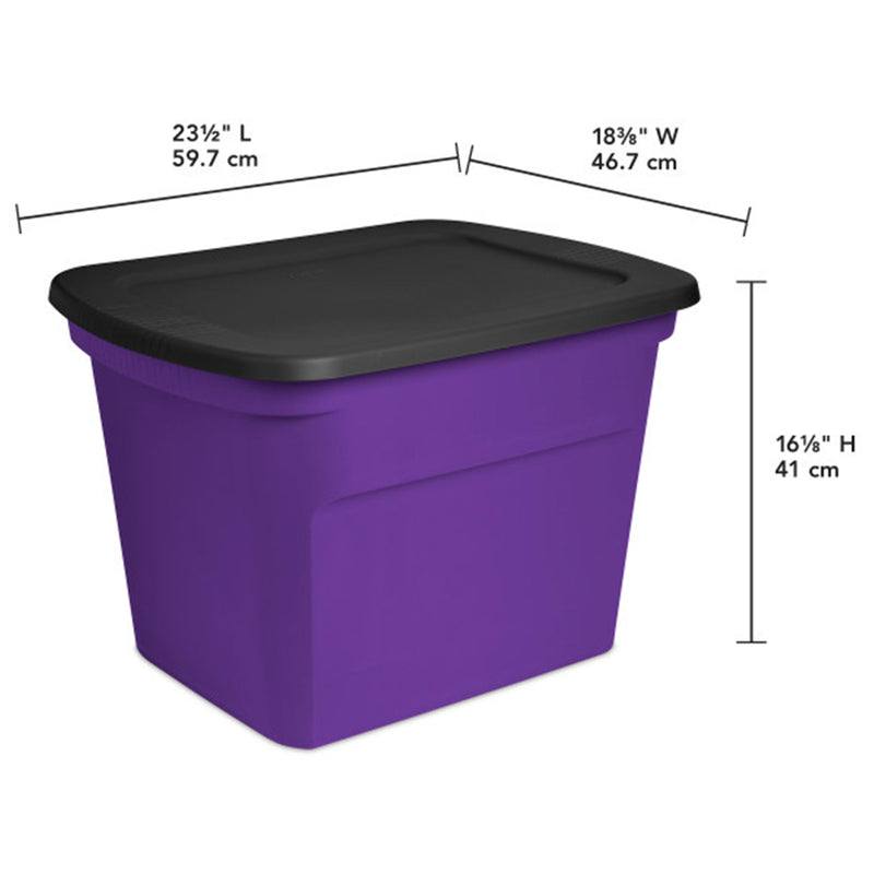 Sterilite 18 Gallon Storage Tote Stackable Plastic Bin with Lid, Purple, 16 Pack