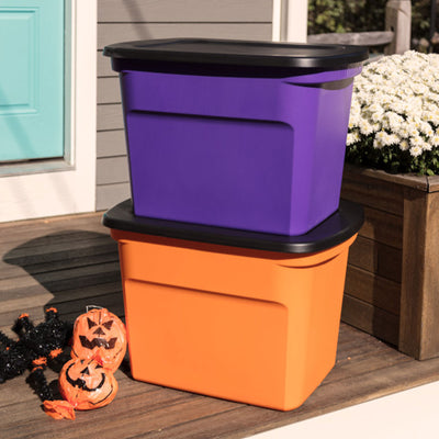 Sterilite 18 Gallon Storage Tote Stackable Plastic Bin with Lid, Purple, 24 Pack