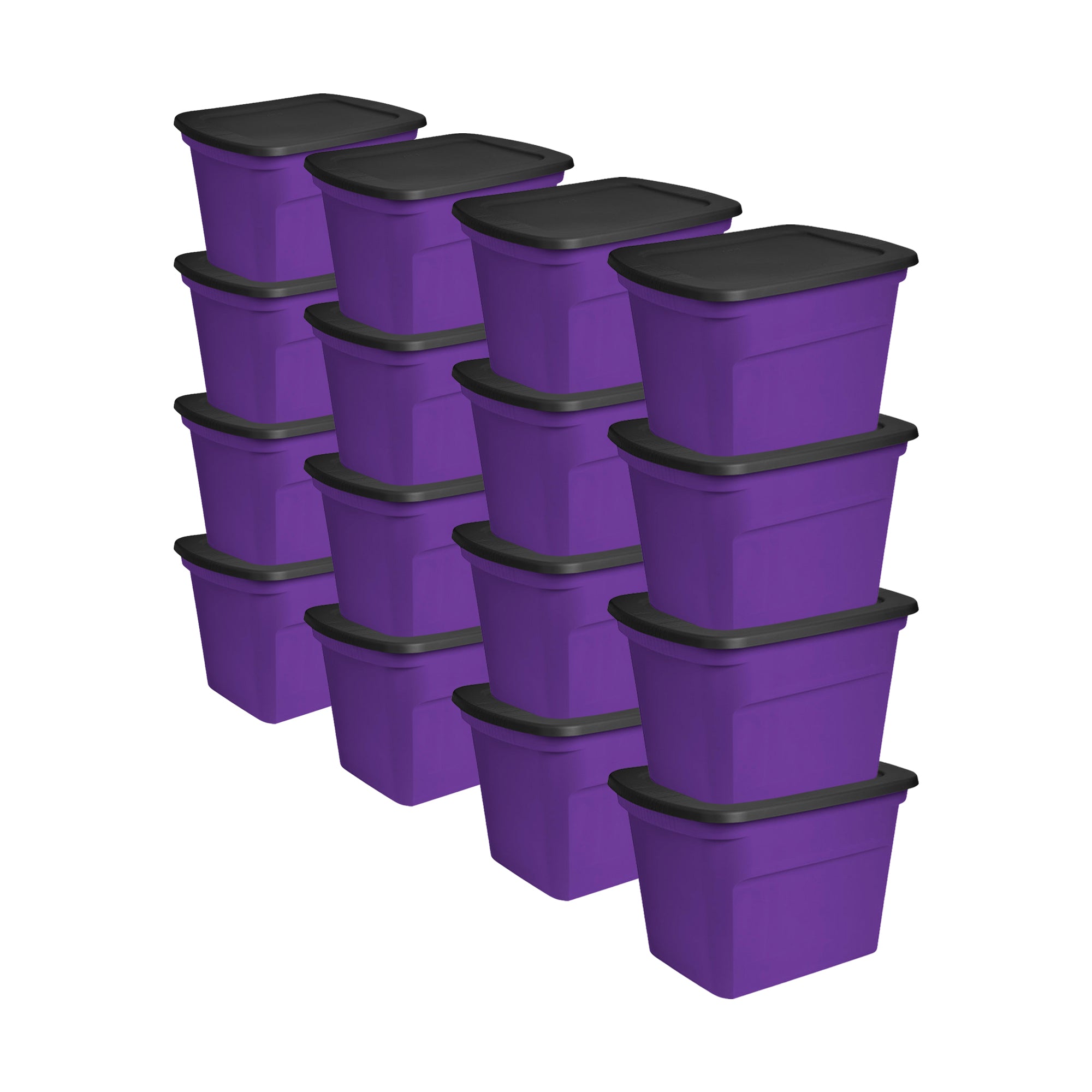 Sterilite 18 Gallon Storage Tote Stackable Plastic Bin with Lid, Purple, 16 Pack - VMInnovations