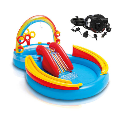 Intex 9.75ft x 6.33 ft x 53in Inflatable Rainbow Kids Pool w/ Electric Air Pump
