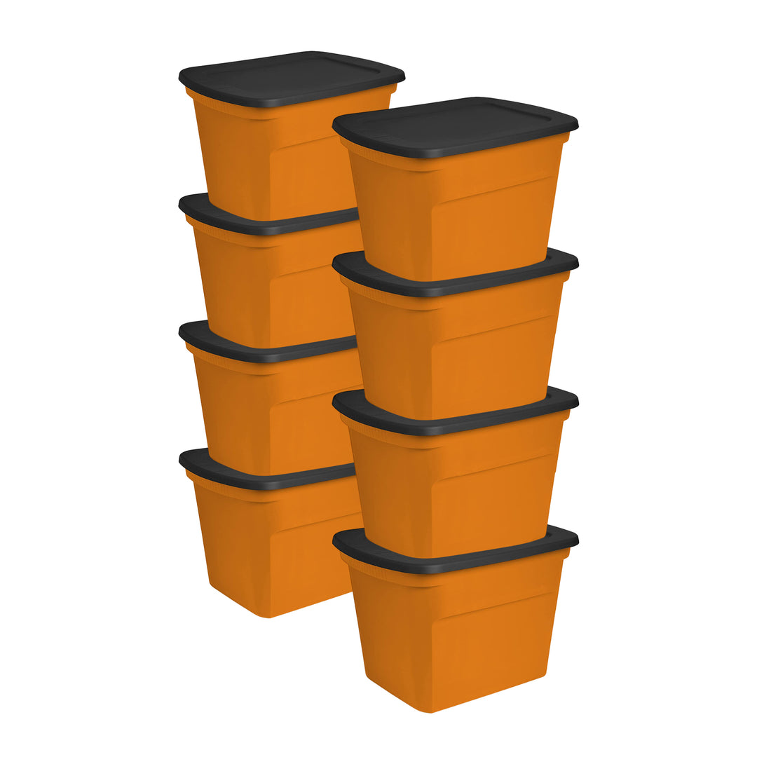 Sterilite 18 Gallon Orange Plastic Storage Container Bin Tote with Lid (8 Pack)