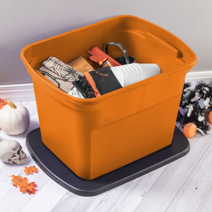 Sterilite 18 Gallon Orange Plastic Storage Container Bin Tote with Lid (16 Pack) - VMInnovations