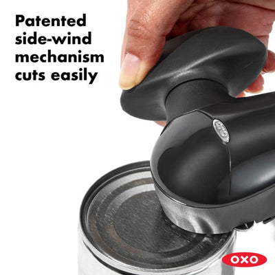 OXO Good Grips Handheld Kitchen Steel Smooth Edge Can Opener with Pliers, Black