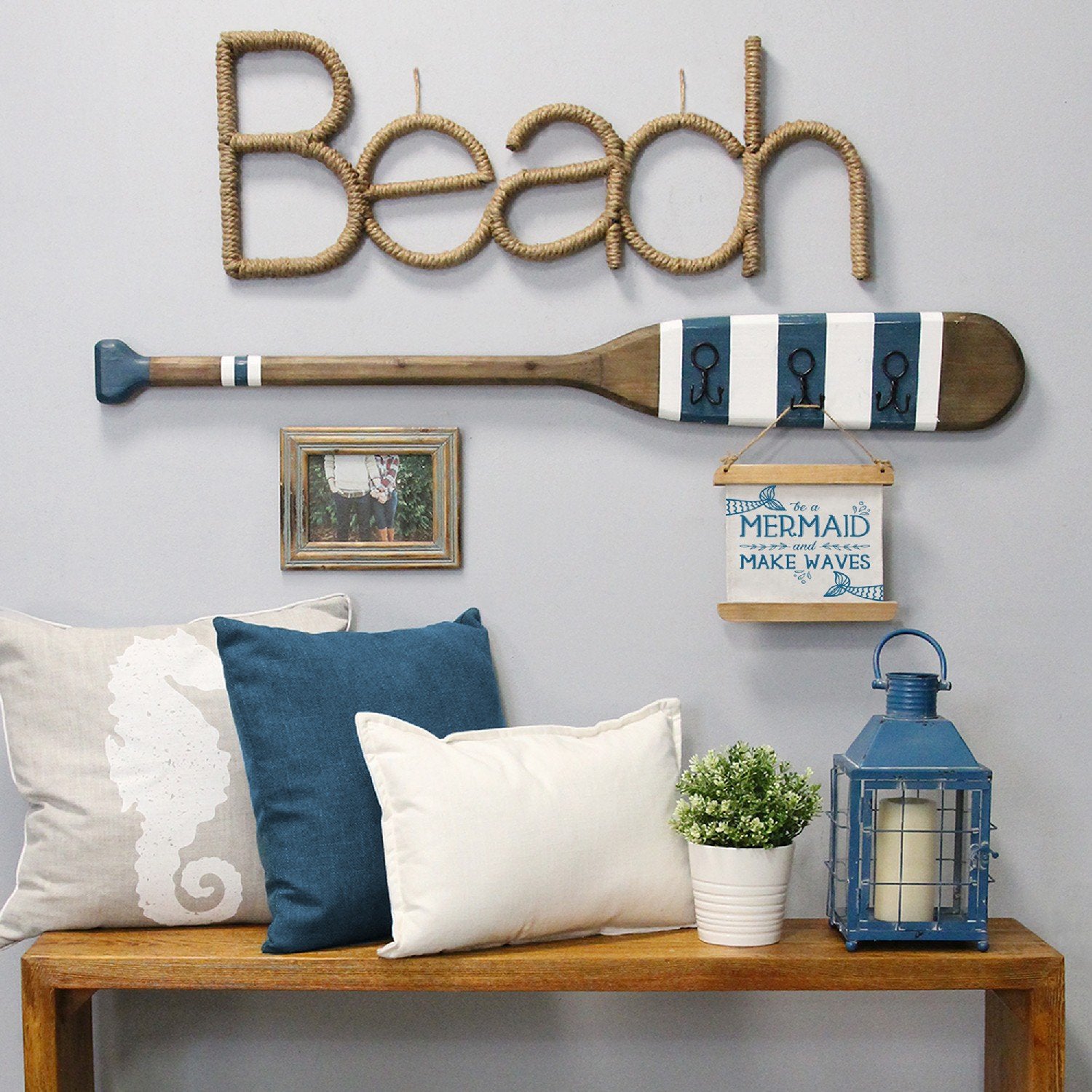 Stratton Home Decor Striped Oar Nautical Fishing Boat with Hooks (Open Box) - VMInnovations