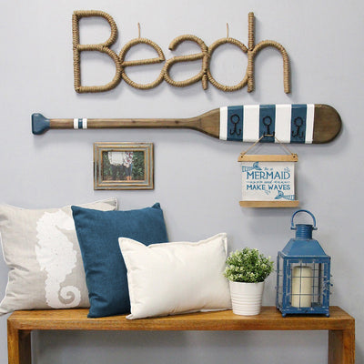 Stratton Home Decor Striped Oar Nautical Fishing Boat with Hooks (Open Box) - VMInnovations