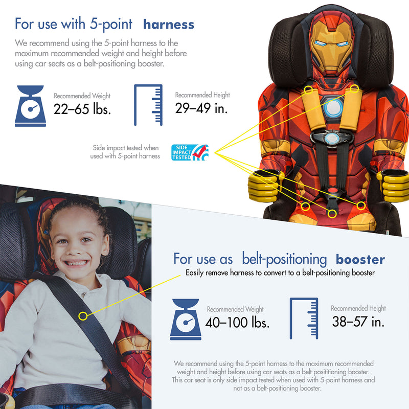 KidsEmbrace Marvel Avengers Iron Man Combo 5 Point Harness Booster Car Seat