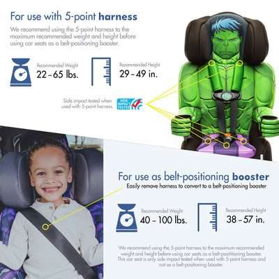 KidsEmbrace Marvel Avengers Incredible Hulk Combination Harness Booster Car Seat