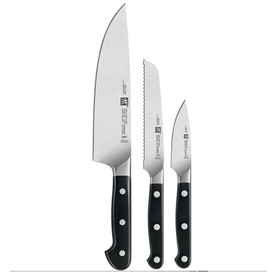 Zwilling Pro 3 Piece Steel Starter Knife Set w/ Paring, Utility, & Chef's Knife