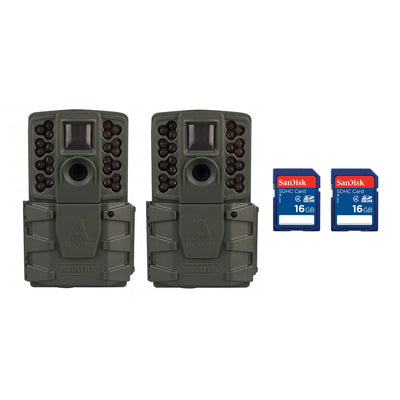 Moultrie A-25i 12MP Infrared Game Trail Cameras (2) + 16GB SD Memory Cards (2)