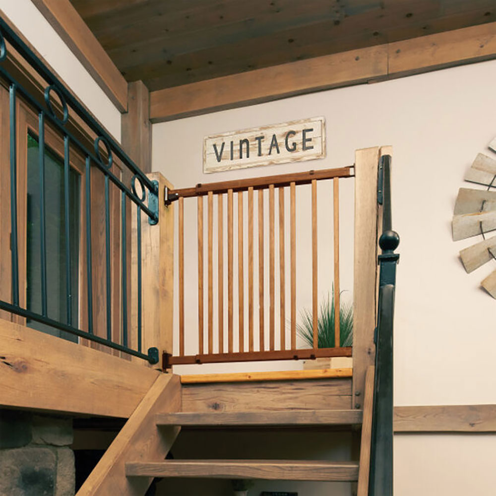 Evenflo 1051610 32" Top of Stairs Farmhouse Walk Thru Baby Gate Brown (Open Box) - VMInnovations