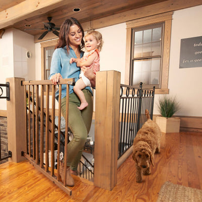 Evenflo 1051610 32 Inch Tall Top of Stairs Walk Thru Baby Gate, Brown (Used) - VMInnovations