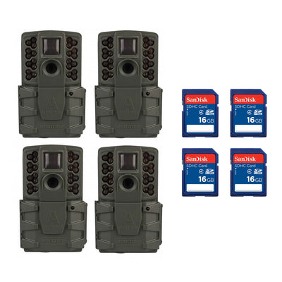 Moultrie A-25i 12MP Infrared Game Trail Cameras (4) + 16GB SD Memory Cards (4)