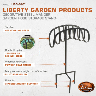 Liberty Garden LBG-647 Decorative Steel Manger Garden Hose Storage Stand, Black