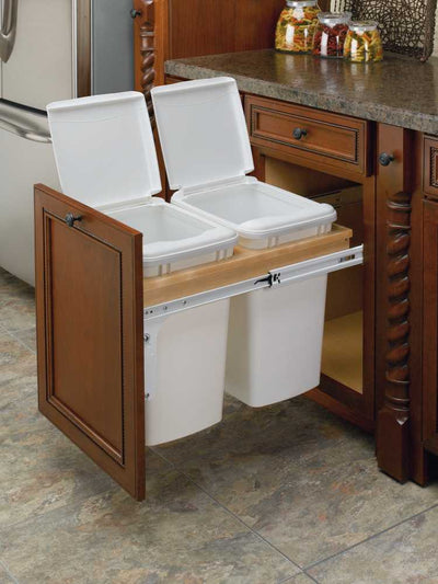 Rev-A-Shelf 4WCTM-18DM2 Double 35-Qt Pullout Waste Container, White (Open Box)