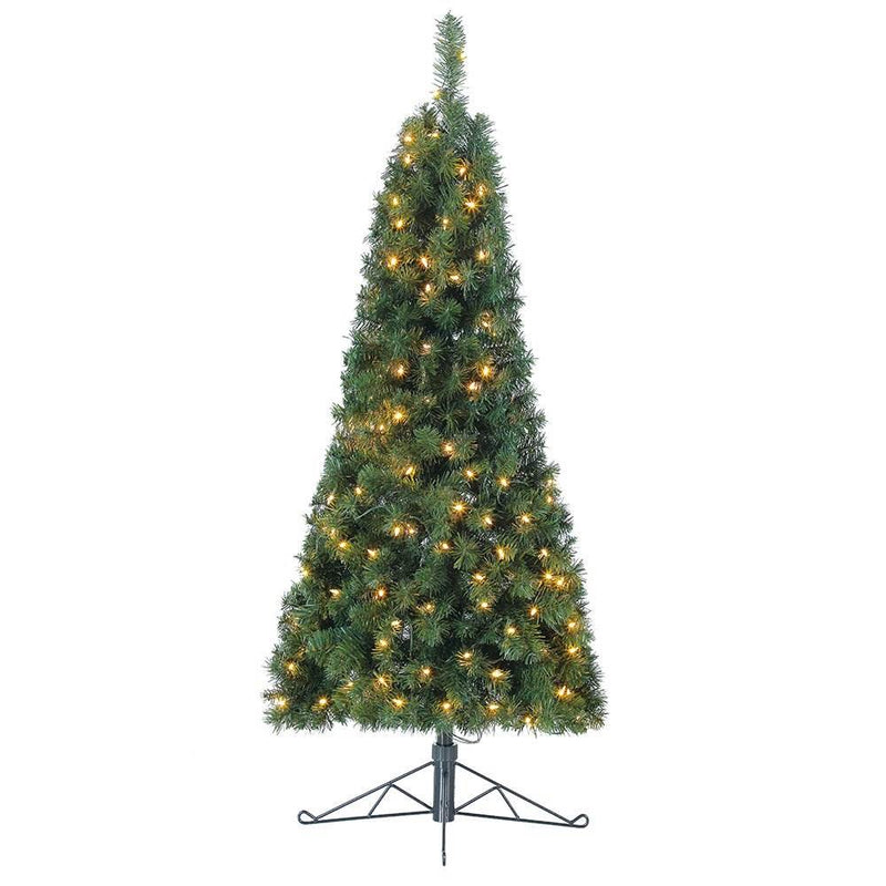 Home Heritage Pine 5 Foot Artificial Half Christmas Tree Prelit 100 LED Lights