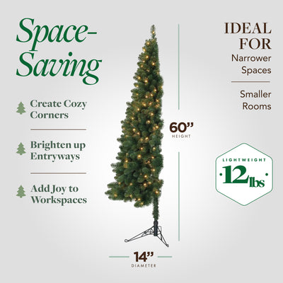 Home Heritage Half Pine 5' Pre-Lit Artificial Christmas Tree, 100 Warm White LED