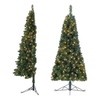 Home Heritage Half Pine 5' Pre-Lit Artificial Christmas Tree, 100 Warm White LED
