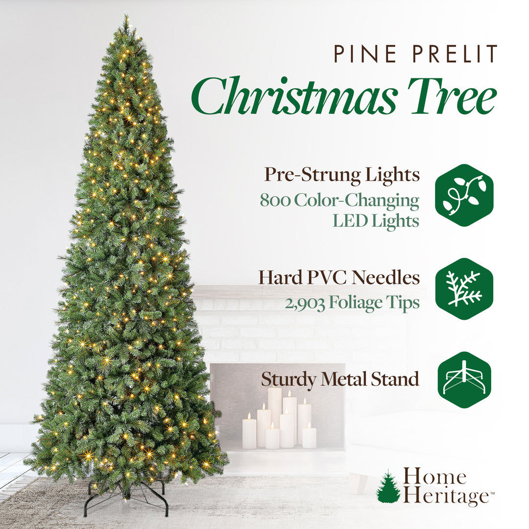 Home Heritage Cascade Quick Set 12 Ft 800 LED Pre-Lit Artificial Christmas Tree - VMInnovations