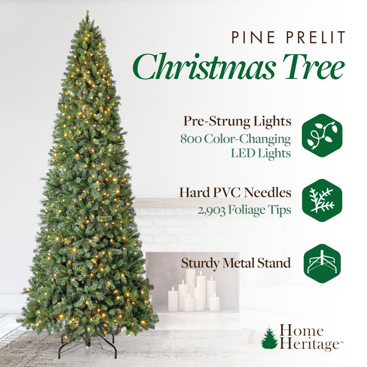 Home Heritage Cascade Quick Set 12 Ft 800 LED Pre-Lit Artificial Christmas Tree - VMInnovations