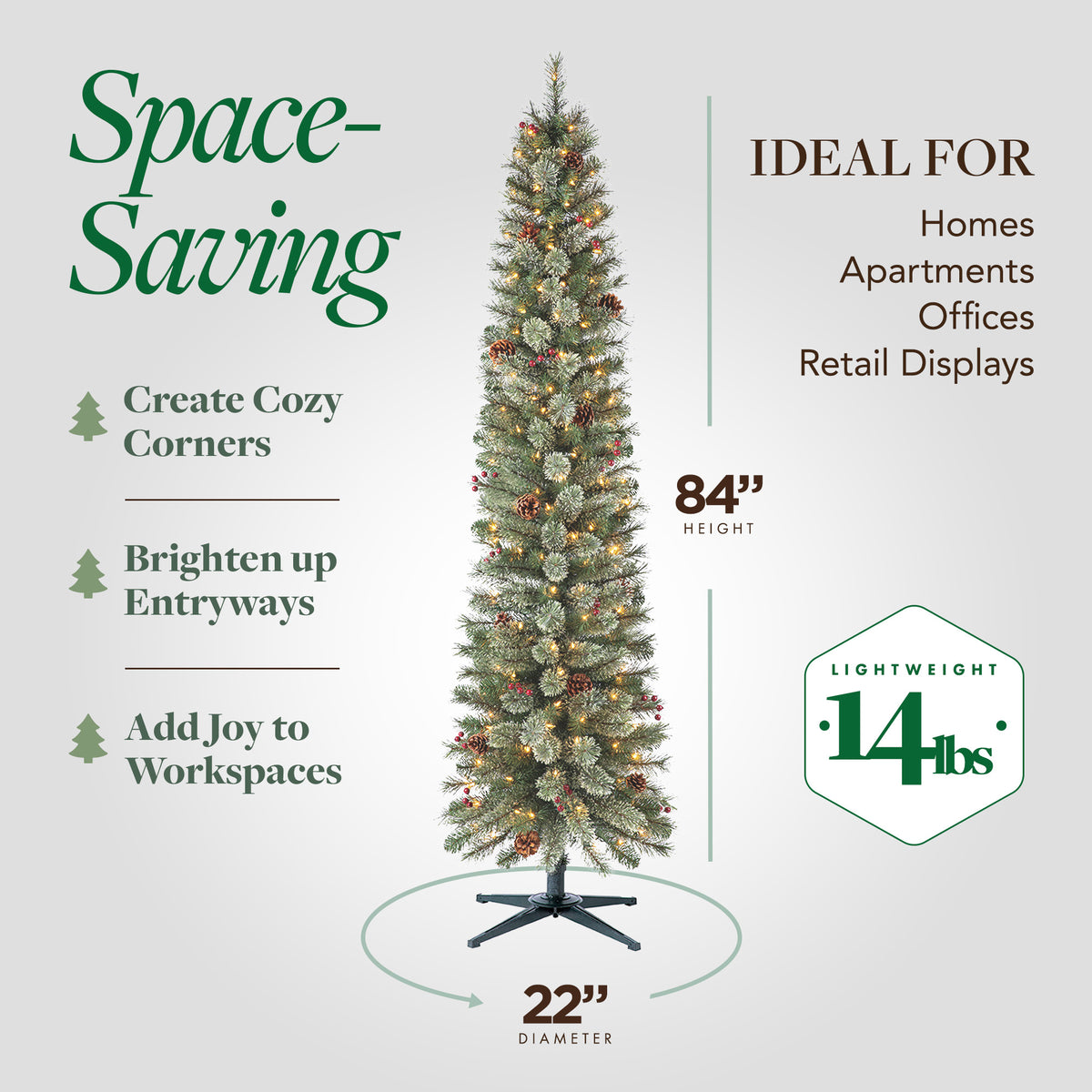 Home Heritage Stanley 7' Pre-Lit Artificial Christmas Tree, Pine Cones & Berries