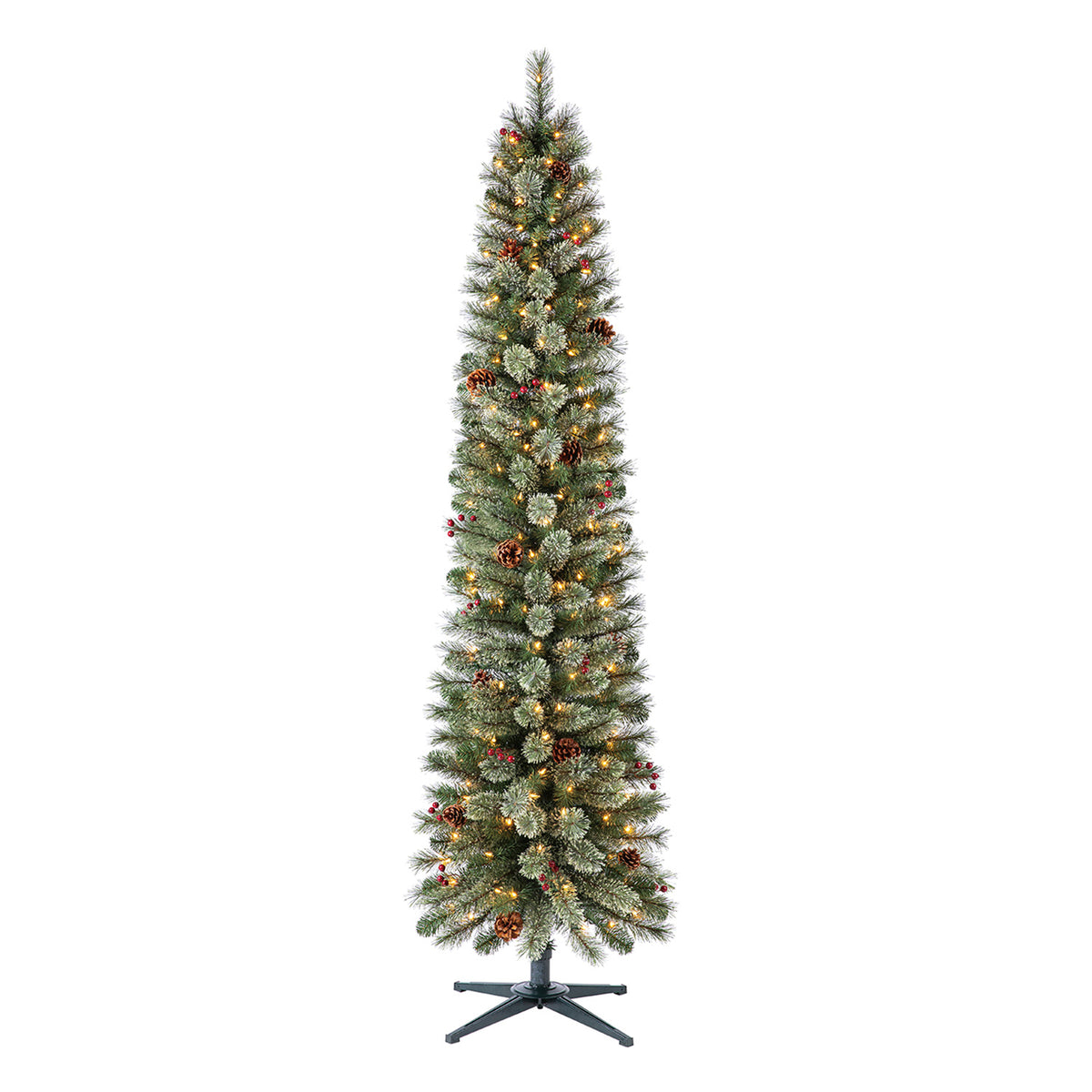 Home Heritage Stanley 7' Pre-Lit Artificial Christmas Tree, Pine Cones & Berries