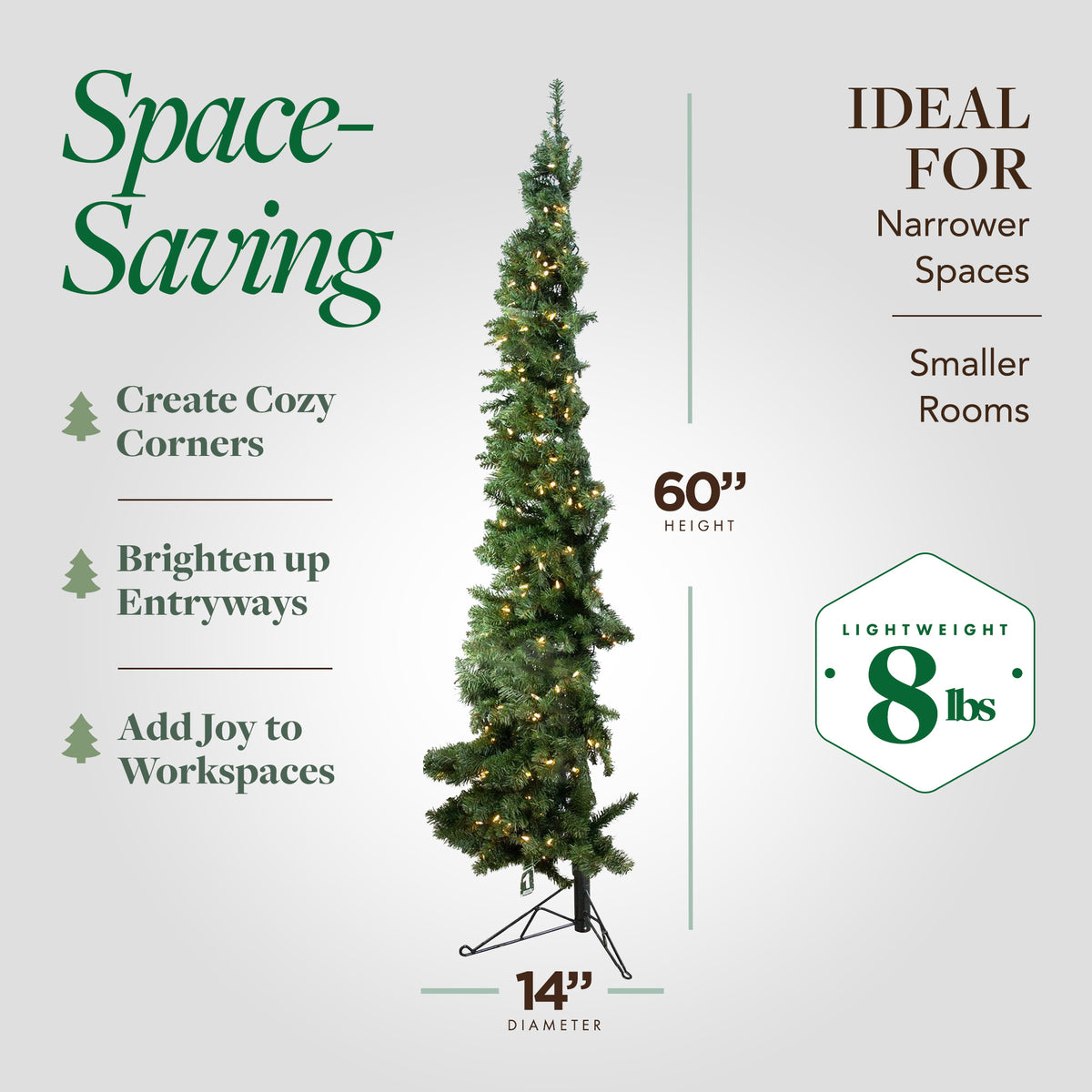 Home Heritage Corner 5 Foot 100 LED Pre-Lit Artificial Christmas Tree, Green - VMInnovations