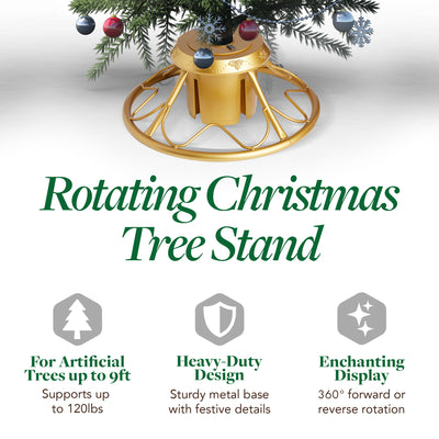 Home Heritage 1-1.75" Artificial Christmas Tree Base Rotating Metal Stand, Gold - VMInnovations