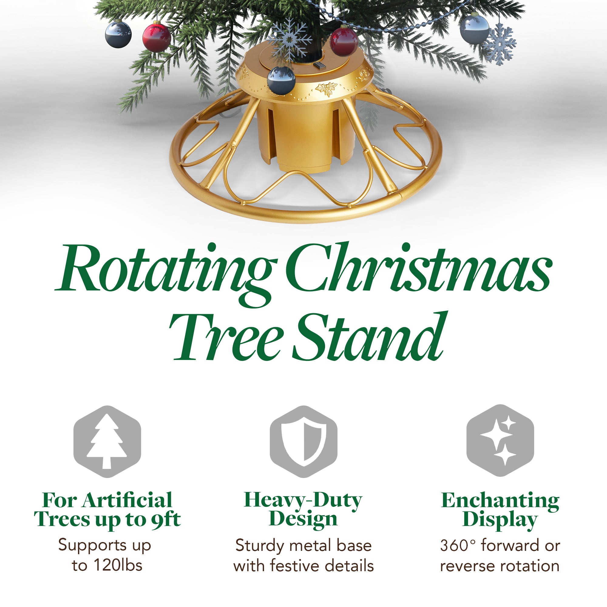 Home Heritage Electric Rotating Metal Stand for Artificial Christmas Trees, Gold (Refurbished)