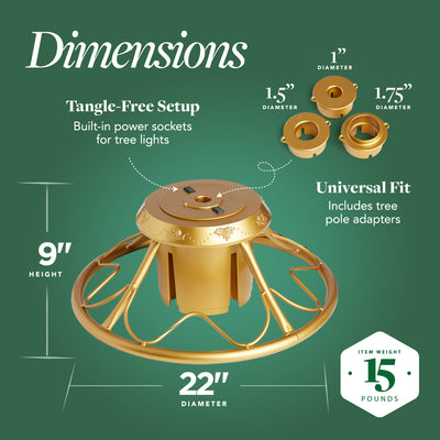 Home Heritage 1-1.75" Artificial Christmas Tree Base Rotating Metal Stand, Gold - VMInnovations